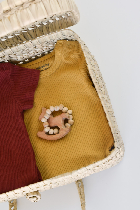 Set de 2 salopetele cu maneca scurta din bumbac organic si modal - Caramiziu/ Sofran BabyCosy [7]