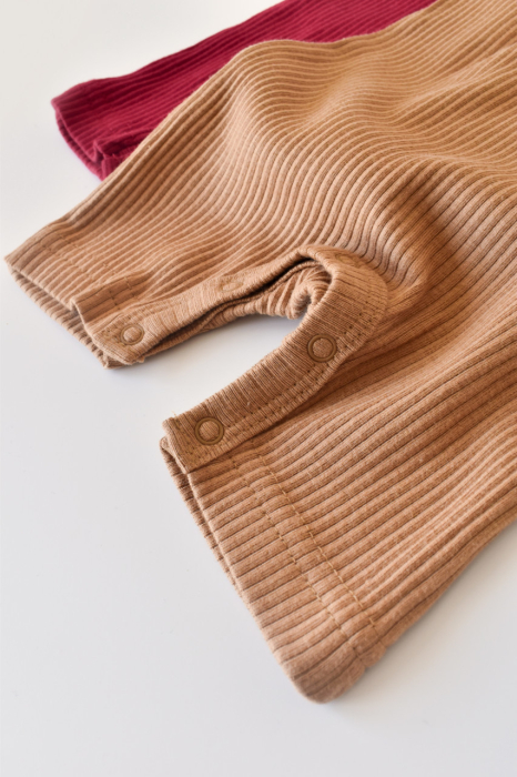 Set de 2 salopetele cu maneca scurta din bumbac organic si modal - Rosu/ Maro BabyCosy [7]