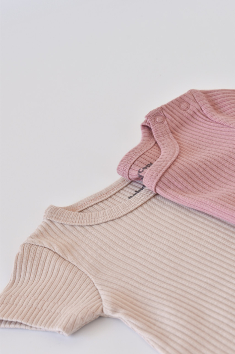 Set de 2 salopetele cu maneca scurta din bumbac organic si modal - Roz/ Blush BabyCosy [4]