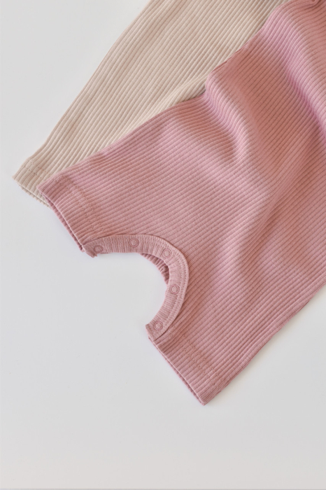 Set de 2 salopetele cu maneca scurta din bumbac organic si modal - Roz/ Blush BabyCosy [7]