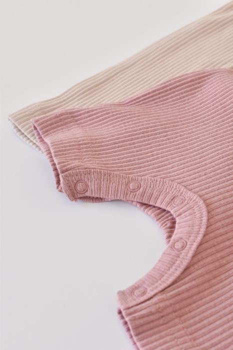 Set de 2 salopetele cu maneca scurta din bumbac organic si modal - Roz/ Blush BabyCosy [8]