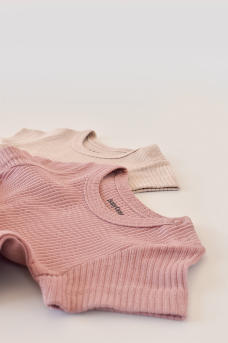 Set de 2 salopetele cu maneca scurta din bumbac organic si modal - Roz/ Blush BabyCosy [3]
