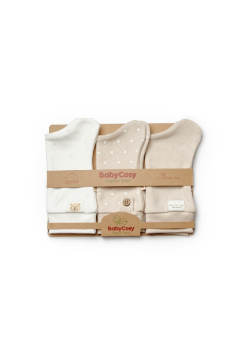 Set de 3 caciulite pentru nou nascut, 100% bumbac organic, TeddyBear, BabyCosy [3]