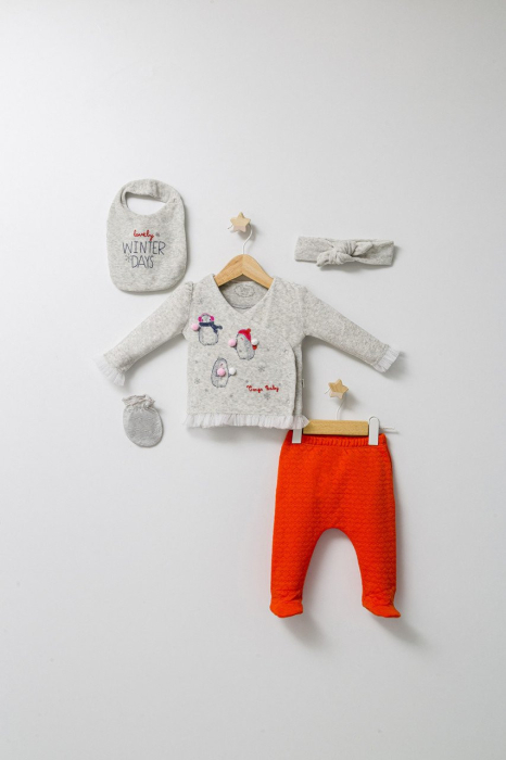 Set de iarna de 5 piese pentru nou nascut Crazy Penguins, Tongs baby [2]