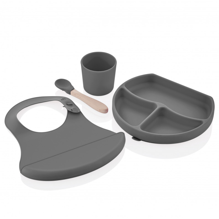 Set diversificare 4 piese din silicon BabyJem: bavetica, farfurie, lingurita si pahar (Culoare: Latte) [5]