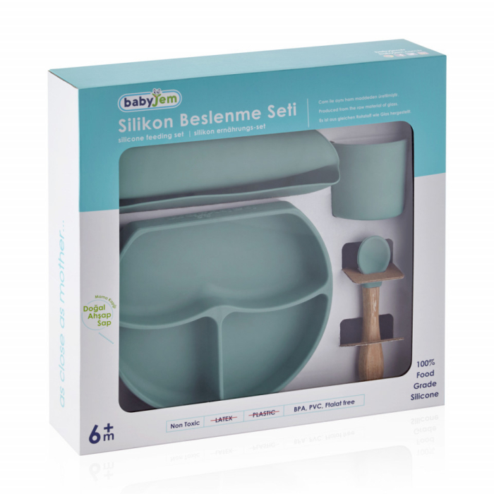 Set diversificare 4 piese din silicon BabyJem: bavetica, farfurie, lingurita si pahar (Culoare: Latte) [11]
