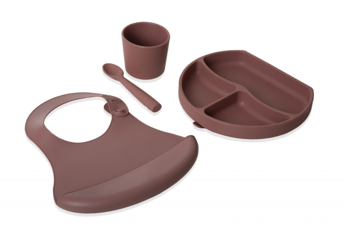 Set diversificare 4 piese din silicon BabyJem: bavetica, farfurie, lingurita si pahar (Culoare: Latte) [7]