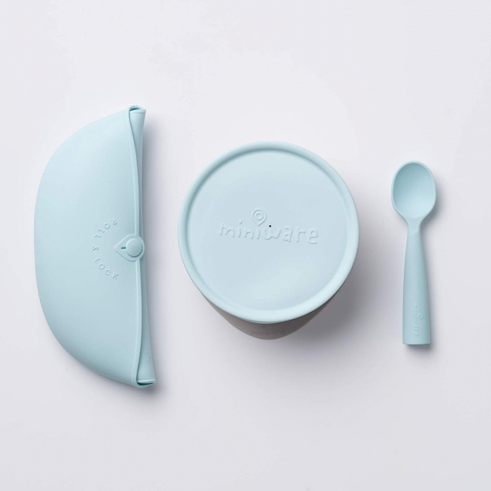 Set diversificare hrana bebelusi Miniware First Bites, 100% din materiale naturale biodegradabile, 4 piese, Aqua [4]