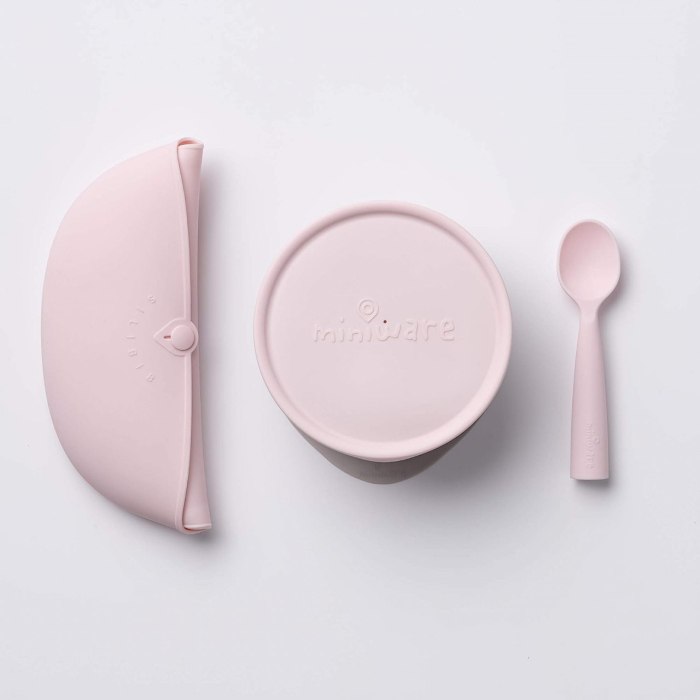 Set diversificare hrana bebelusi Miniware First Bites Deluxe, 100% din materiale naturale biodegradabile, 4 piese, Cotton candy [6]