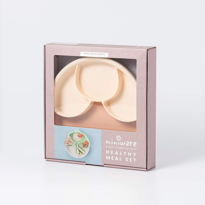 Set diversificare hrana bebelusi Miniware Healthy Meal, 100% din materiale naturale biodegradabile, 3 piese, Toffee/Peach [5]