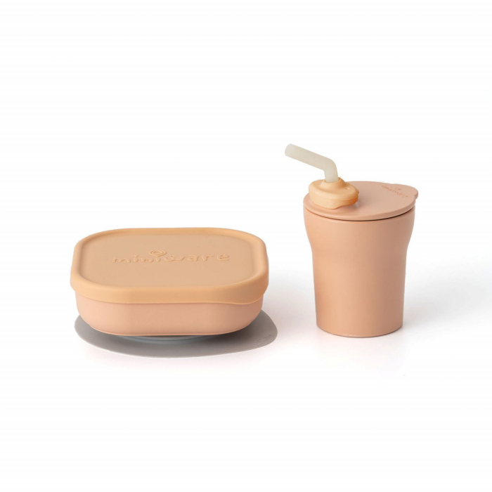 Set diversificare hrana bebelusi Miniware Sipu0026Snack, 100% din materiale naturale biodegradabile, 3 piese, Toffee [5]