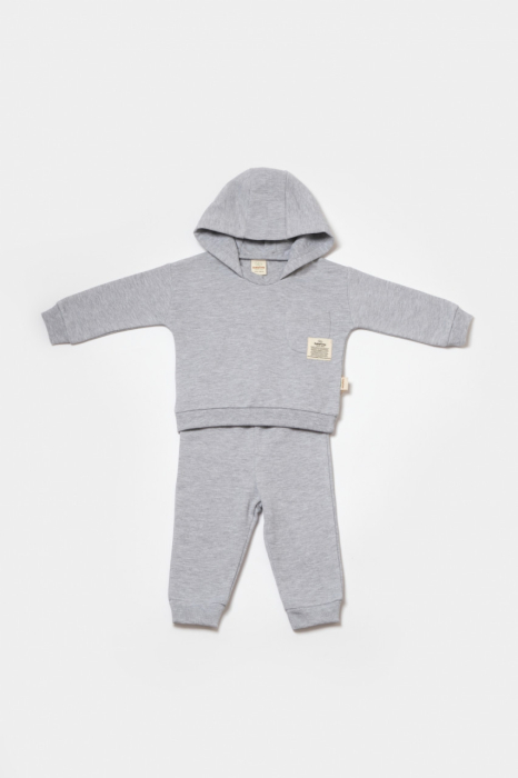 Set hanorac cu gluga si pantaloni, Two thread, 100%bumbac organic - Gri, BabyCosy [7]