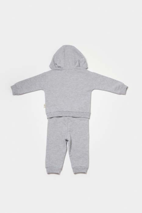 Set hanorac cu gluga si pantaloni, Two thread, 100%bumbac organic - Gri, BabyCosy [3]