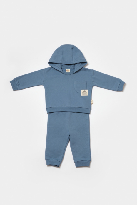 Set hanorac cu gluga si pantaloni, Two thread, 100%bumbac organic - Indigo, BabyCosy [3]