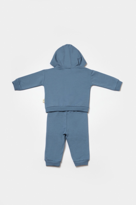 Set hanorac cu gluga si pantaloni, Two thread, 100%bumbac organic - Indigo, BabyCosy [2]