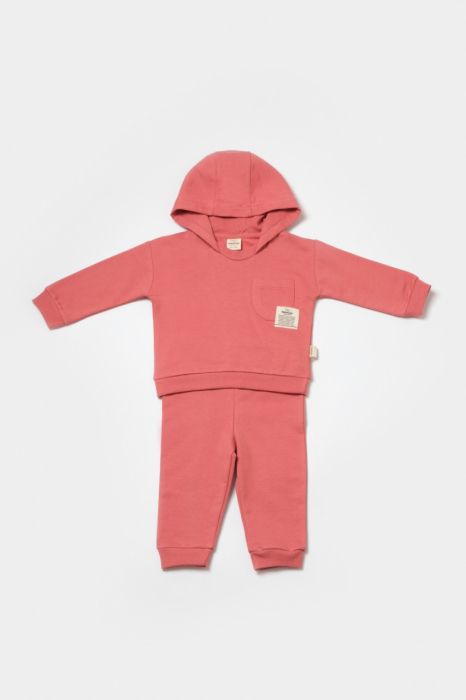 Set hanorac cu gluga si pantaloni, Two thread, 100%bumbac organic - Rose, BabyCosy [4]