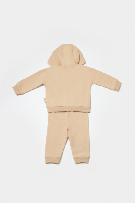 Set hanorac cu gluga si pantaloni, Two thread, 100%bumbac organic - Stone, BabyCosy [2]
