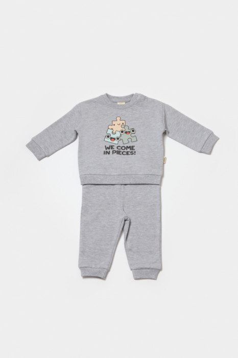 Set hanorac si pantaloni, Two thread, 100%bumbac organic - Gri, BabyCosy [2]