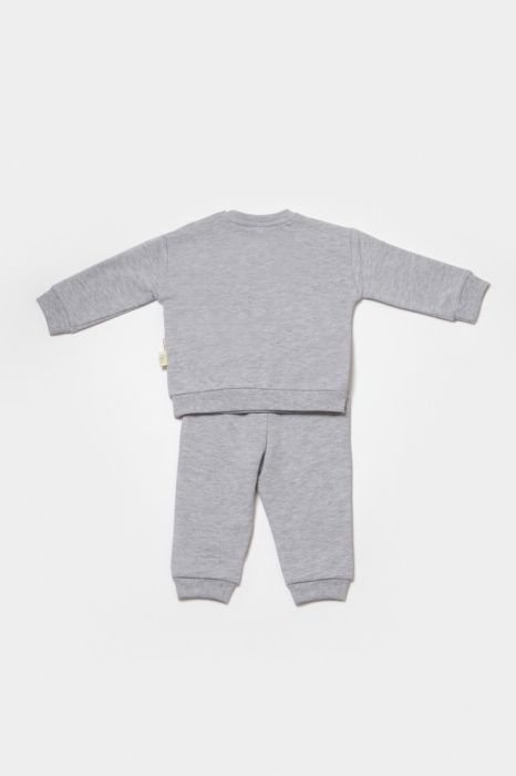 Set hanorac si pantaloni, Two thread, 100%bumbac organic - Gri, BabyCosy [3]