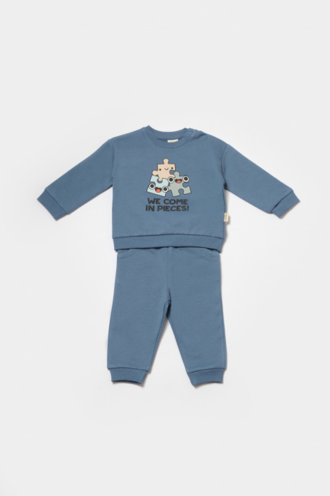 Set hanorac si pantaloni, Two thread, 100%bumbac organic - Indigo, BabyCosy [2]