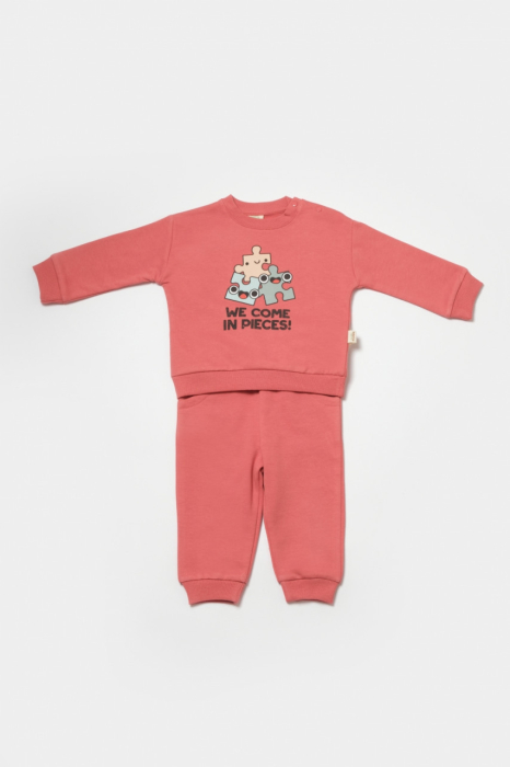 Set hanorac si pantaloni, Two thread, 100%bumbac organic - Rose, BabyCosy [3]