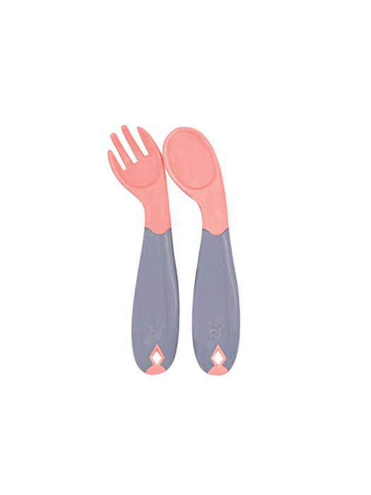 Set lingurita si furculita cu maner gri BabyJem (Culoare: Bleu) [4]