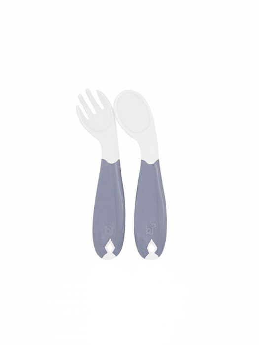 Set lingurita si furculita cu maner gri BabyJem (Culoare: Bleu) [3]