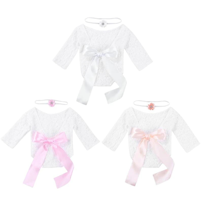 Set pentru poze - body plus bentita pentru nou nascut (Culoare: Alb) [6]
