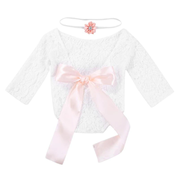 Set pentru poze - body plus bentita pentru nou nascut (Culoare: Alb) [4]