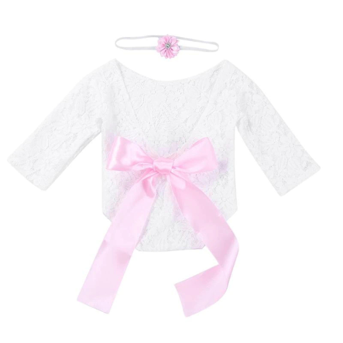 Set pentru poze - body plus bentita pentru nou nascut (Culoare: Alb) [5]