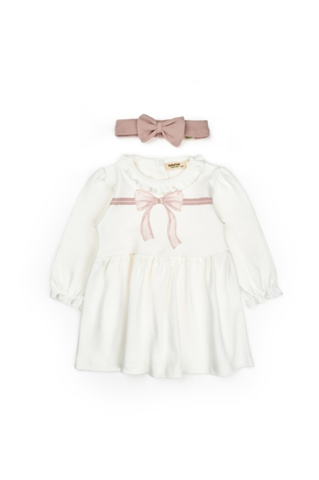 Set rochita cu bentita, Bow, BabyCosy, 100%bumbac organic, Powder [2]