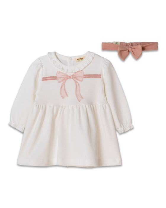 Set rochita cu bentita, Bow, BabyCosy, 100%bumbac organic, Powder [5]