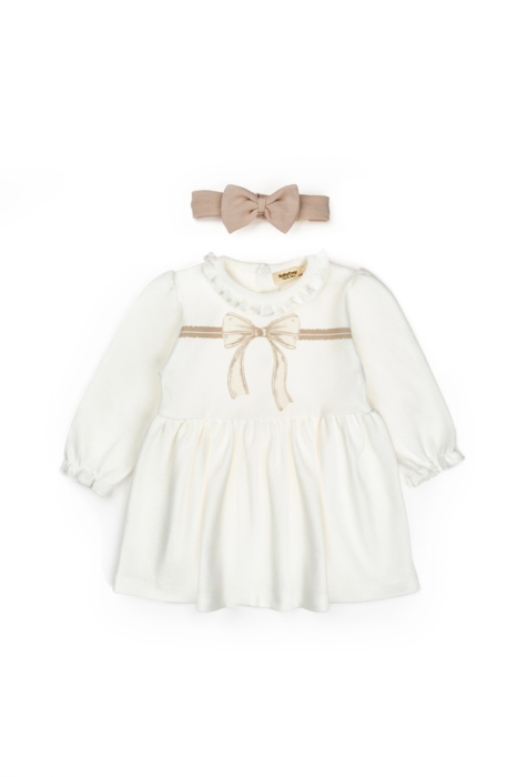 Set rochita cu bentita, Bow, BabyCosy, 100%bumbac organic, Stone [2]
