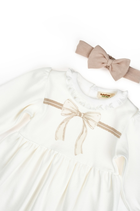 Set rochita cu bentita, Bow, BabyCosy, 100%bumbac organic, Stone [4]