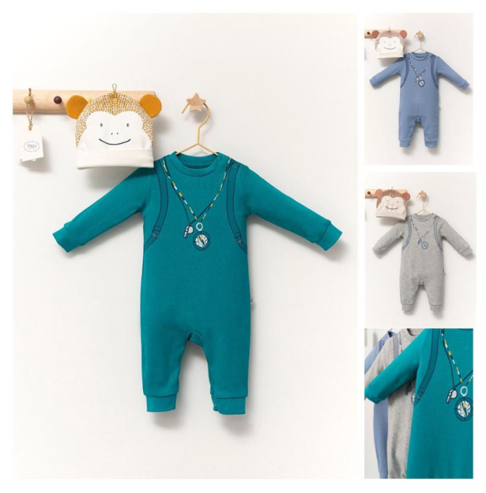 Set salopeta cu caciulita cu urechiuse pentru bebelusi Ursulet, Tongs baby - Gri [2]