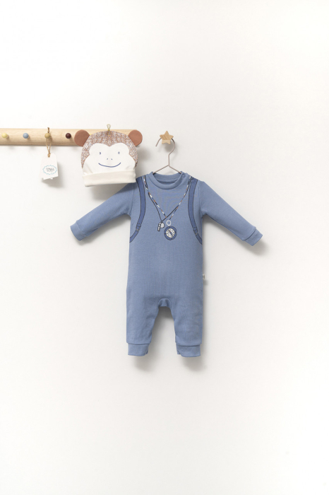 Set salopeta cu caciulita cu urechiuse pentru bebelusi Ursulet, Tongs baby - Gri [3]