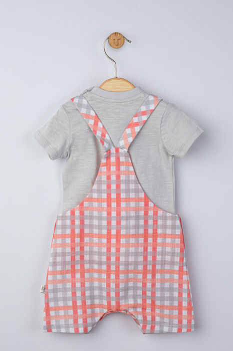 Set salopeta cu tricou in carouri pentru bebelusi, Tongs baby - Galben [3]