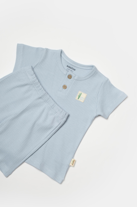 Set tricou cu pantaloni Bamboo, blue, BabyCosy, 50%bumbac+50% bambus [4]