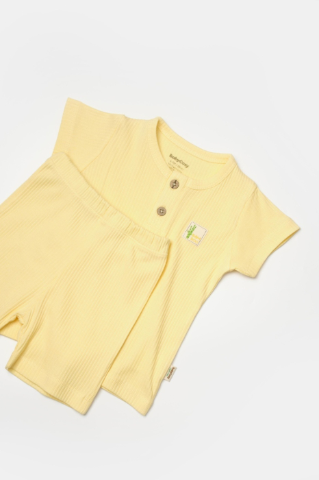 Set tricou cu pantaloni Bamboo, galben, BabyCosy, 50%bumbac+50% bambus [4]