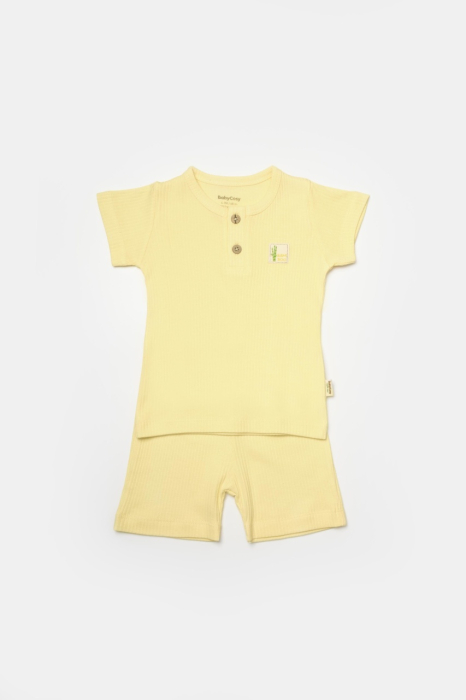 Set tricou cu pantaloni Bamboo, galben, BabyCosy, 50%bumbac+50% bambus [2]