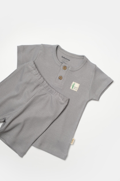 Set tricou cu pantaloni Bamboo, gri, BabyCosy, 50%bumbac+50% bambus [4]