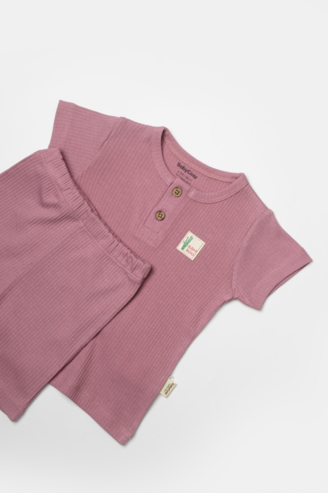 Set tricou cu pantaloni Bamboo, roz, BabyCosy, 50%bumbac+50% bambus [4]