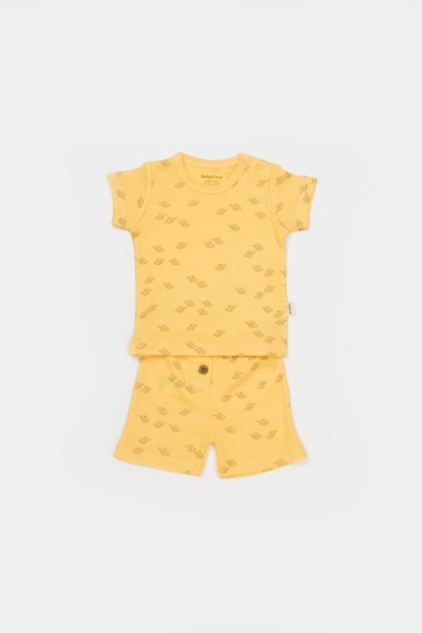 Set tricou cu pantaloni Printed, galben, BabyCosy, 50%bumbac+50% modal [3]