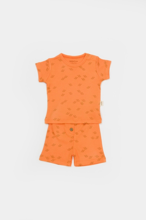 Set tricou cu pantaloni Printed, portocaliu, BabyCosy, 50%bumbac+50% modal [2]