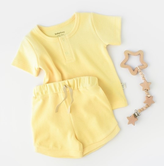 Set tricou cu pantaloni scurti - 100% bumbac organic - Galben, BabyCosy [2]