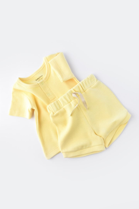 Set tricou cu pantaloni scurti - 100% bumbac organic - Galben, BabyCosy [8]