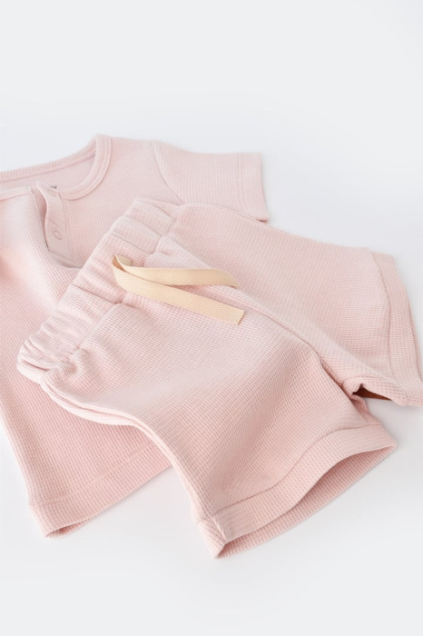 Set tricou cu pantaloni scurti - 100% bumbac organic - Roz, BabyCosy [12]