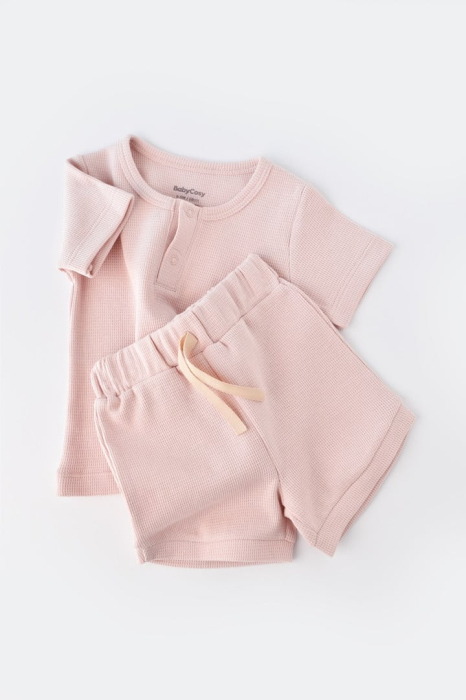 Set tricou cu pantaloni scurti - 100% bumbac organic - Roz, BabyCosy [9]