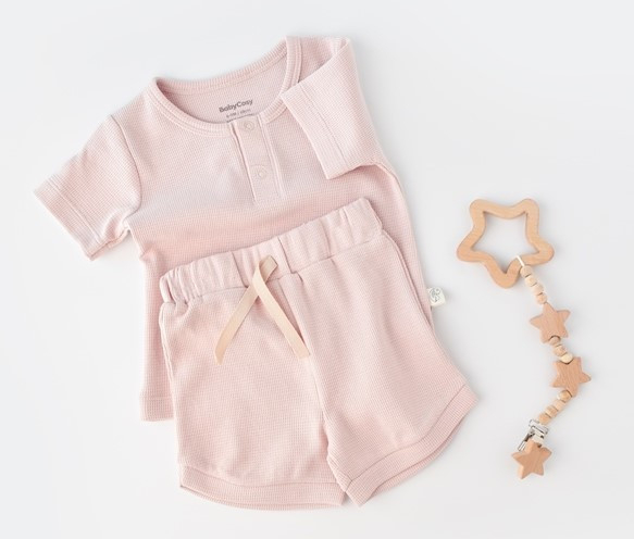 Set tricou cu pantaloni scurti - 100% bumbac organic - Roz, BabyCosy [2]