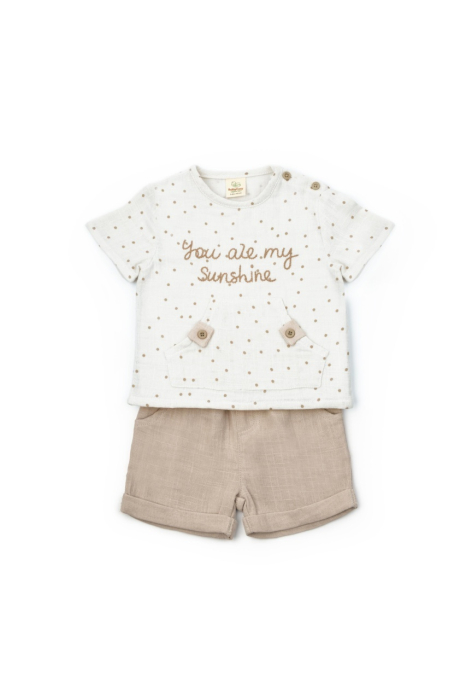 Set tricou cu pantaloni scurti TeddyBear, 100% bumbac organic, BabyCosy [2]